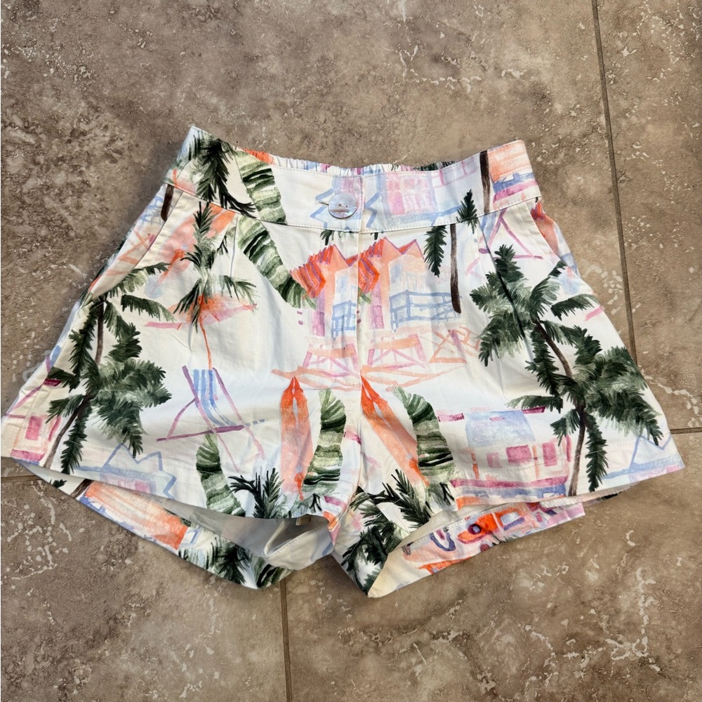 High-Waist Tropical Print Women’s Shorts - White Multi